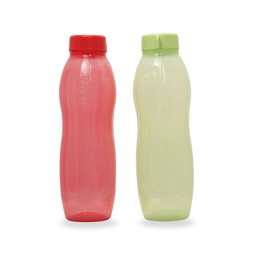 AirLock Aquasafe Water Bottles Curved Ergonomic Designing Cap | Lightweight | BPA Free Plastic | Ideal For Fridge Gym | Daily Hydration For Kids And Adults | Set of 2 | Red And Green
