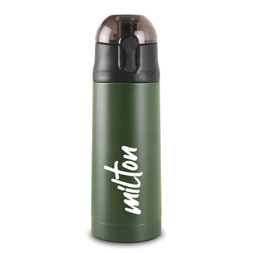 MILTON New Crown 600 Thermosteel Bottle with One Touch Safety Lock, 500 ml Water Bottles, 24 Hours Hot and Cold, Easy to Carry, Easy Grip, Rust Proof, Tea, Coffee, Office, Travel Bottle, Green