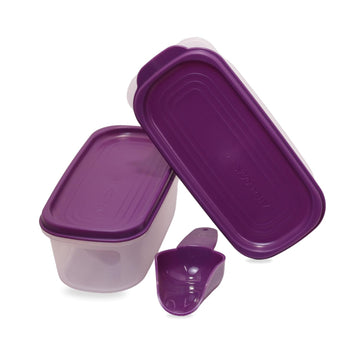 AirLock Keep It Dry Smart Saver Plastic Container Set with Free Spoon | Transparent Jars with Purple Lids | Airtight, Reusable Kitchen Storage Box | 500 ml Each | Set of 2