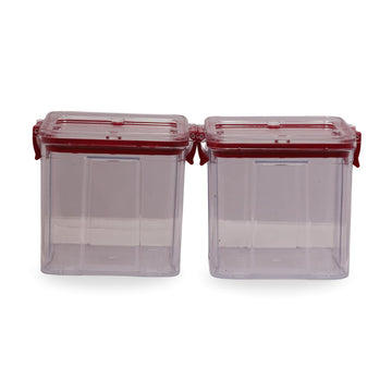 AirLock Airtight Food Storage Containers | Set of 2 | BPA-Free, Transparent Plastic Jars with Locking Lids | Durable, Leakproof & Space-Saving Kitchen Containers – Red (1.1 Ltr Each)