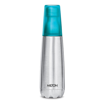 MILTON Vertex 1000 Thermosteel Water Bottle with Unbreakable Plastic Tumbler, 1000 ml, Blue
