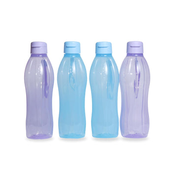 AirLock AquaSafe Flip-Top Water Bottles Set | 1 Litre Each | Leak-Proof, BPA-Free Plastic Bottles with Strap | Durable, Lightweight & Reusable – Pack of 4 (Blue & Purple)