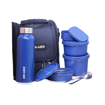 AirLock Meal Mate Tiffin Set – Leakproof, Microwave Safe Lunch Box with Bottle | Blue