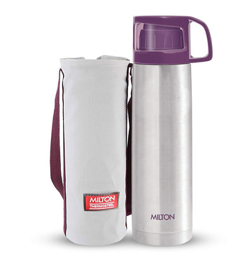 Milton Glassy 1000 Thermosteel 24 Hours Hot and Cold Water Bottle with Drinking Cup Lid, 1 Litre, Purple