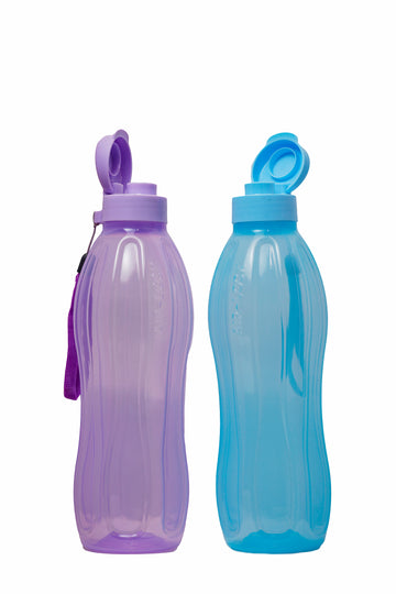 Aquasafe Fliptop Water Bottle - 1 Litre | Reusable Fridge Bottle, BPA Free and Leak Proof Bottles for Travel, Work, 1000ml, Set of 2, Purple, Blue