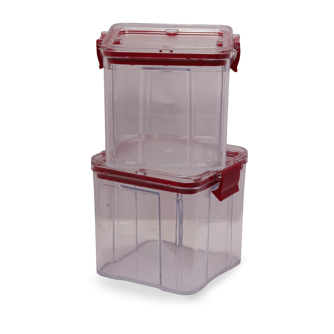 AirLock Airtight Food Storage Containers | Set of 2 | BPA-Free, Transparent Plastic Jars with Locking Lids | Durable, Leakproof & Space-Saving Kitchen Containers – Red (1.1 Ltr Each)