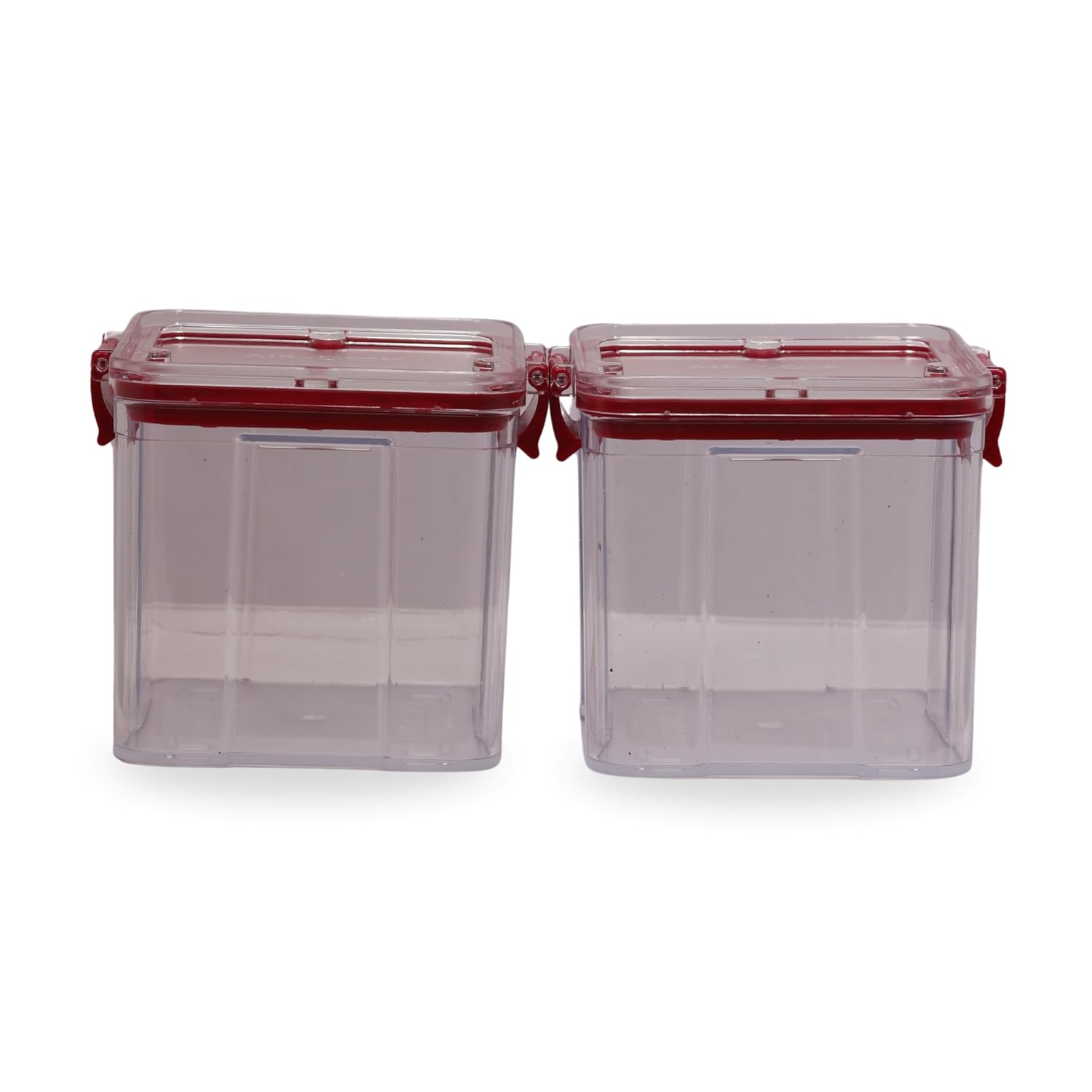 AirLock Airtight Food Storage Containers | Set of 2 | BPA-Free, Transparent Plastic Jars with Locking Lids | Durable, Leakproof & Space-Saving Kitchen Containers – Red (1.1 Ltr Each)