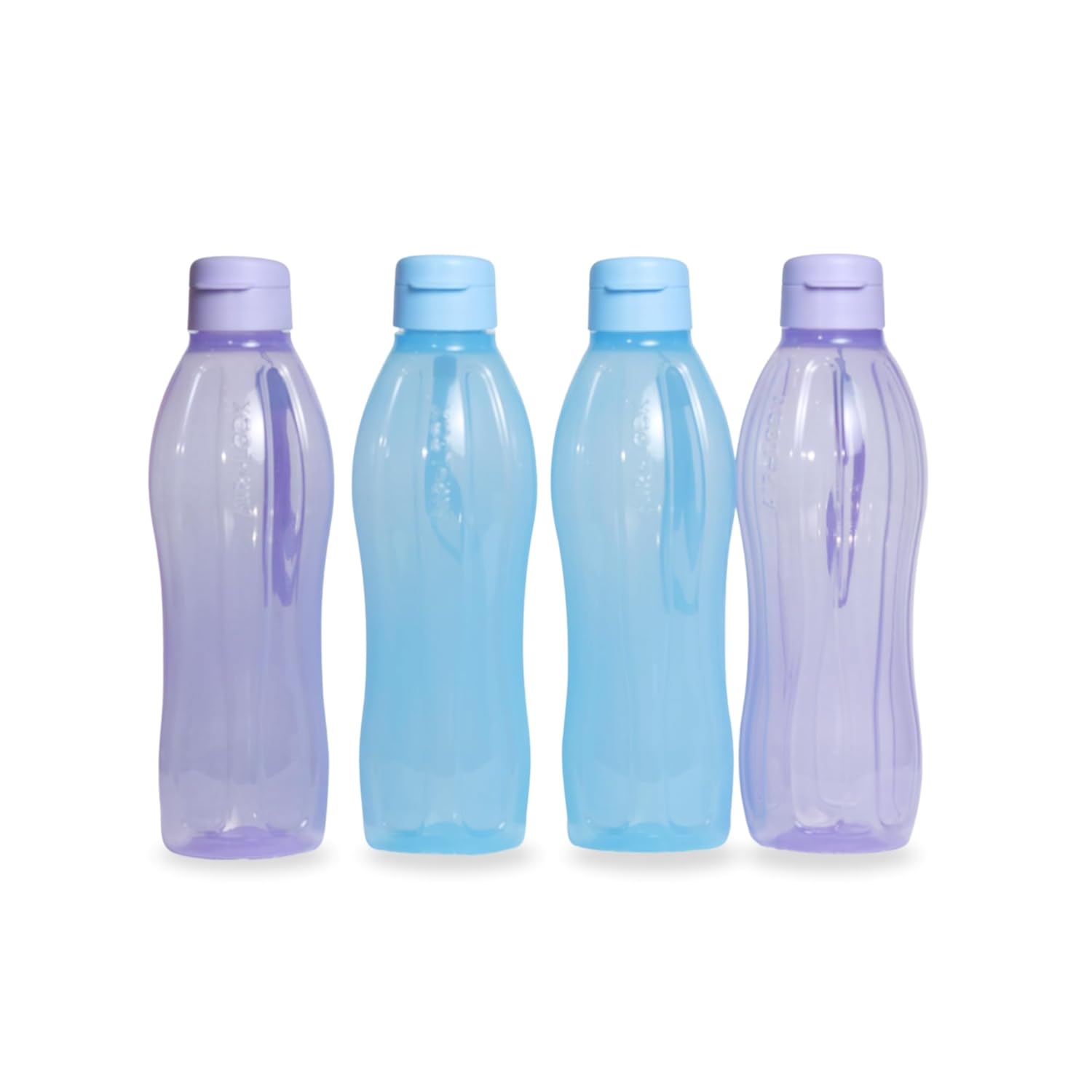 AirLock AquaSafe Flip-Top Water Bottles Set | 1 Litre Each | Leak-Proof, BPA-Free Plastic Bottles with Strap | Durable, Lightweight & Reusable – Pack of 4 (Blue & Purple)
