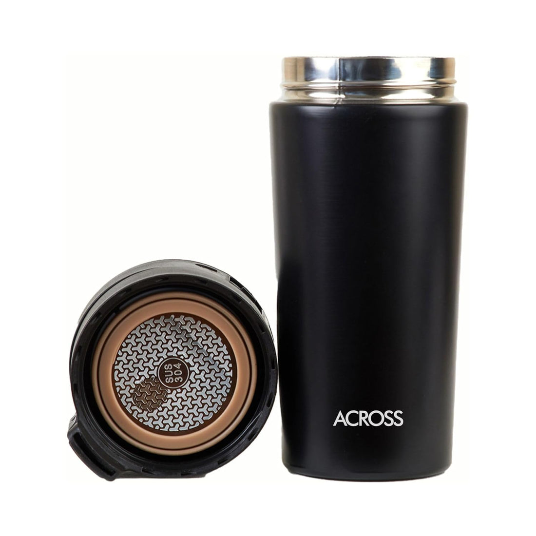 Across Coffee Flask 350 Double Wall Stainless Steel Hot and Cold Vacuum Insulated Travel Mug Flask Water Bottle, 350 ml, Matte Black