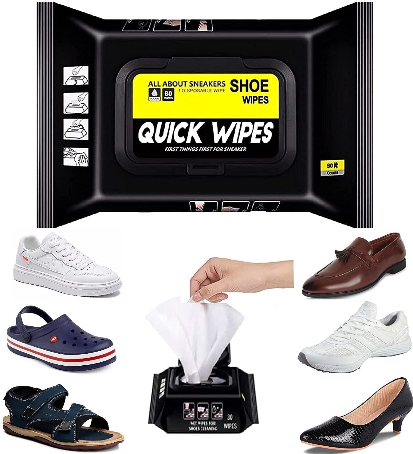 Natural Sneaker & Shoe Cleaner Wipes - 1 Packs of 80 - Portable Sneakers Cleaner Shoe Wipes Quickly Remove Dirt & Stains - These Disposable Shoe Cleaning Wipes Can Be Used On Footwear